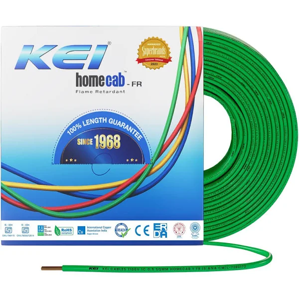 KEI FR PVC Housing Wire, Length: 90 m [0.50 sq. mm, Green]