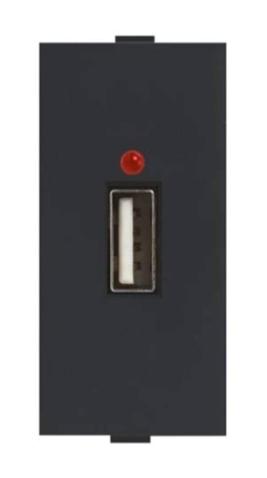 ANCHOR ROMA URBAN BLACK/ SILVER  USB CHARGER SINGLE  PORT 1M